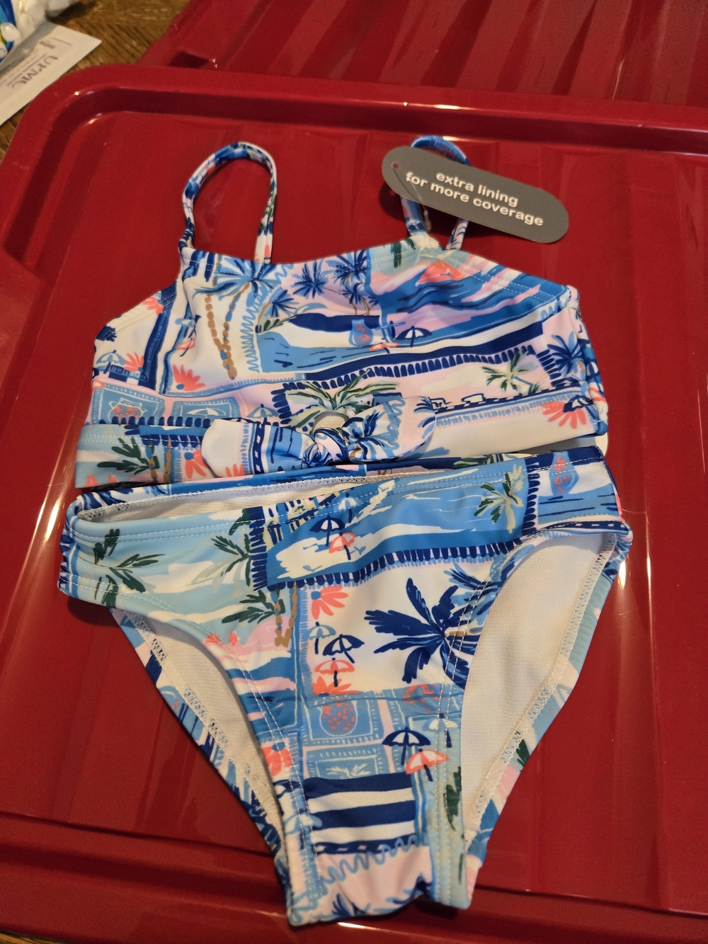 Girls Blue Tropical Print Two-Piece Swim Set - Picture 3 of 5
